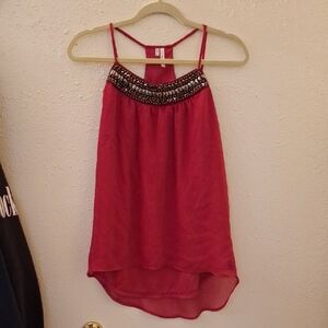 Red Asymmetrical Embellished Camisole